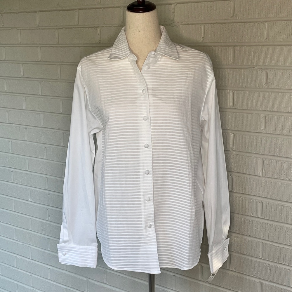 Talbots Pleated Cotton Tunic Button Down Blouse Top Shirt Size 12 NWT